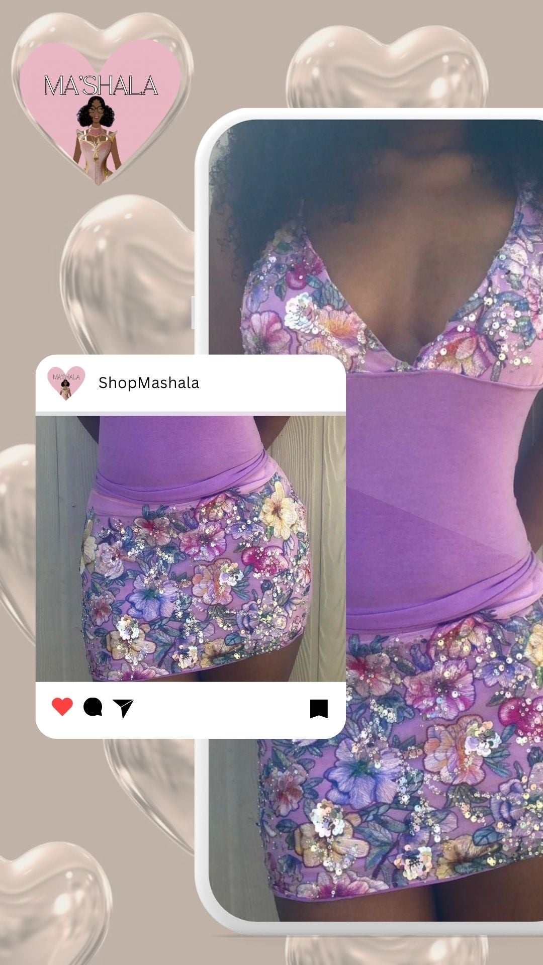 Floral 3D Sequin Mini Skirt set
