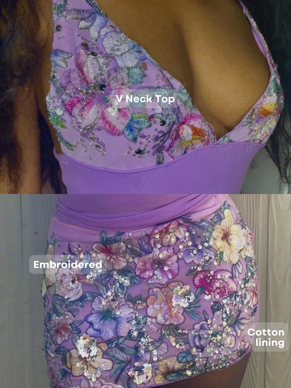 Floral 3D Sequin Mini Skirt set