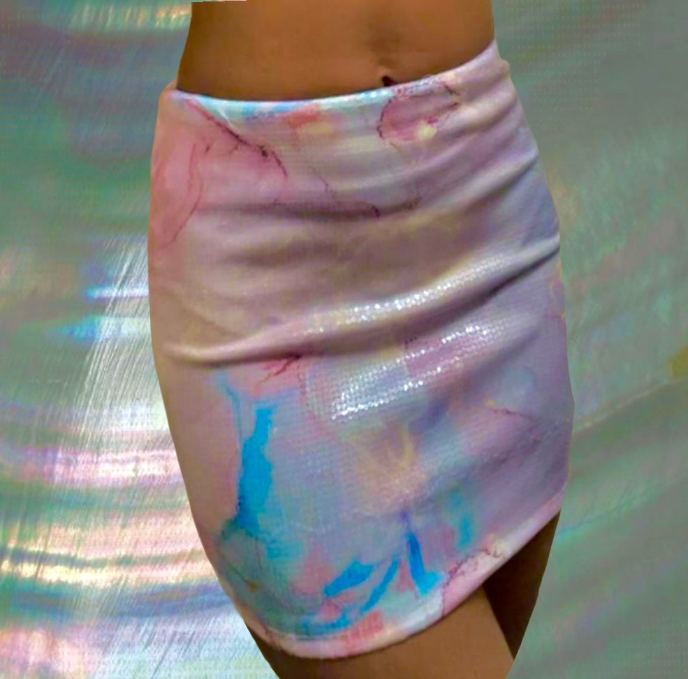Multi-color pastel mini sequin skirt