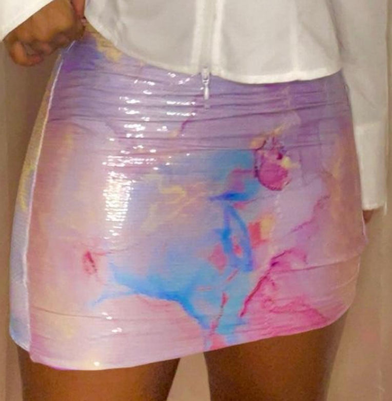 Multi-color pastel mini sequin skirt