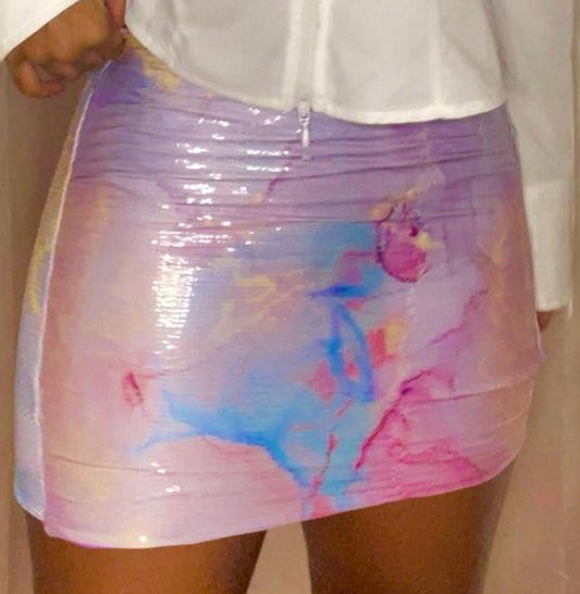 Multi-color pastel mini sequin skirt