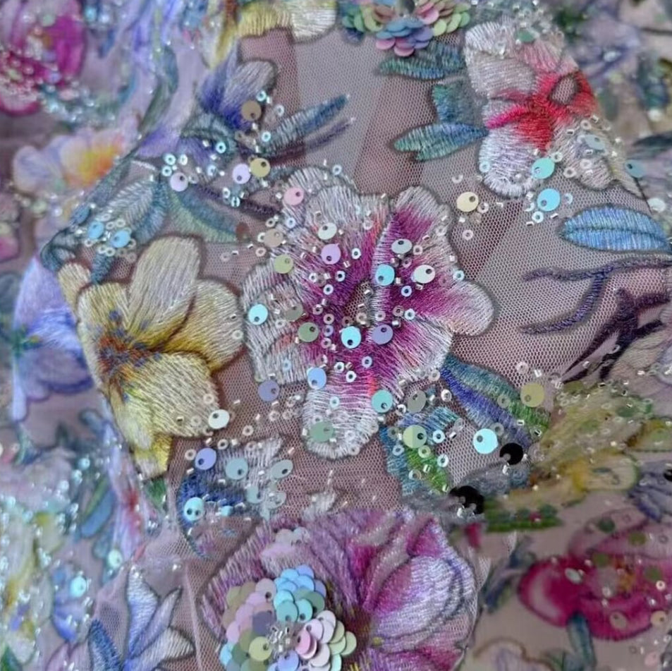 Floral 3D Sequin Mini Skirt set