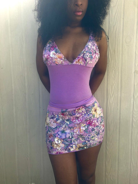Floral 3D Sequin Mini Skirt set